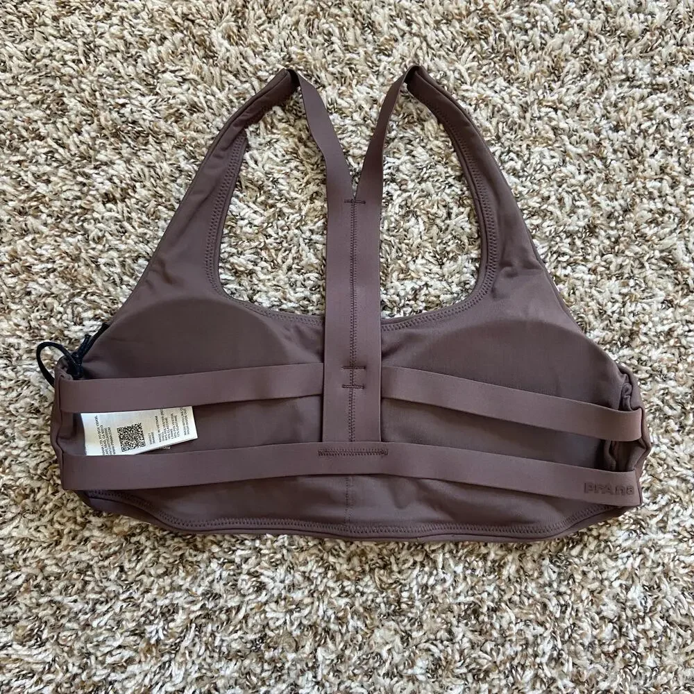 Prana Sculpt Deep Breath Bra Women's M Light Espresso Scoop Neck Strappy Back